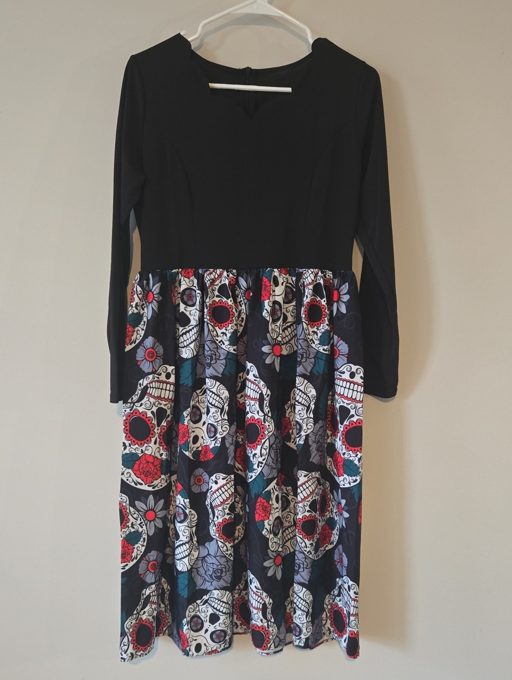 Halloween/Day Of The Dead Retro Swing Dress with Colorful Sugar Skull Skirt